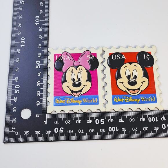 Disney WDW Mickey & Minnie Stamp Magnets Red Pink VTG Set - Picture 6 of 6